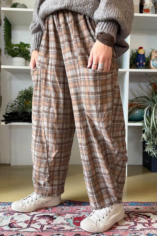 Heritage Needlecord Plaid Relaxed Barrel Pant Camel & Earth